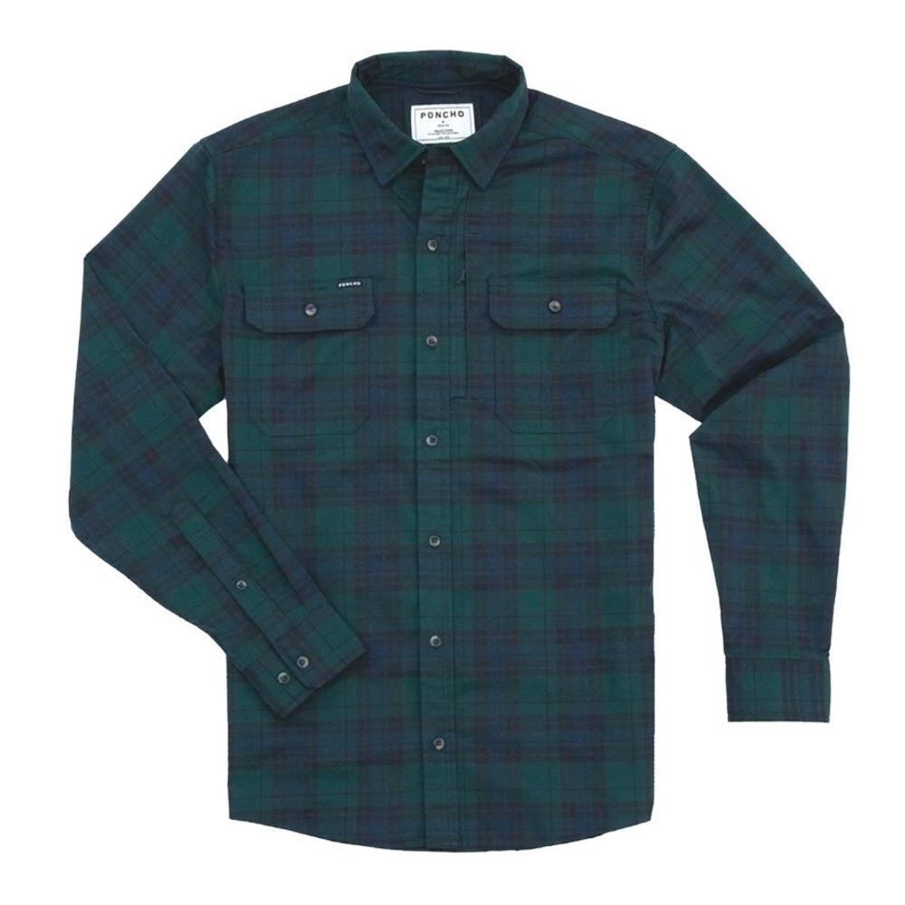 Poncho Mens The Cascade Flannel XXL Regular Fit Shirt Green Blue Plaid NWT
